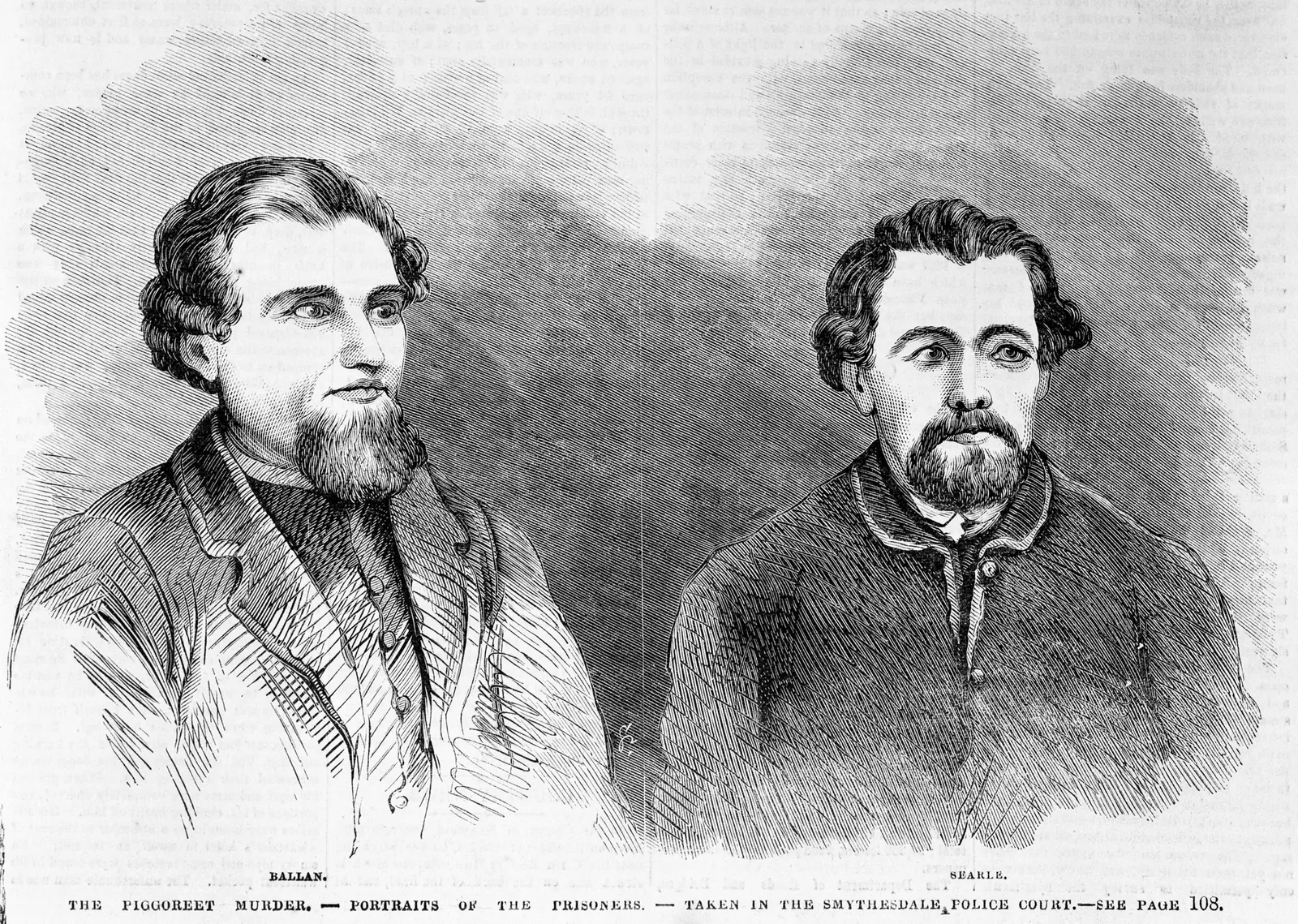 A wood engraving of two bearded men side by side, head and shoulders, labelled Ballan and Searle.